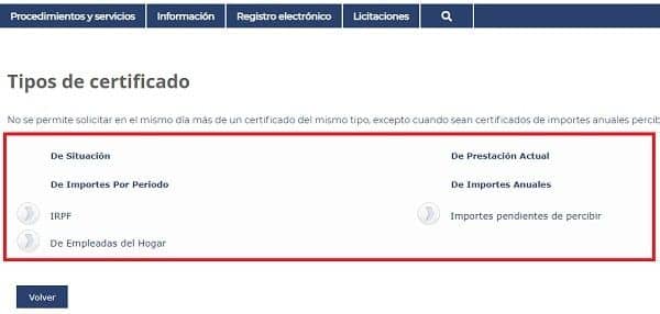 tipos de certificado de prestaciones del sepe