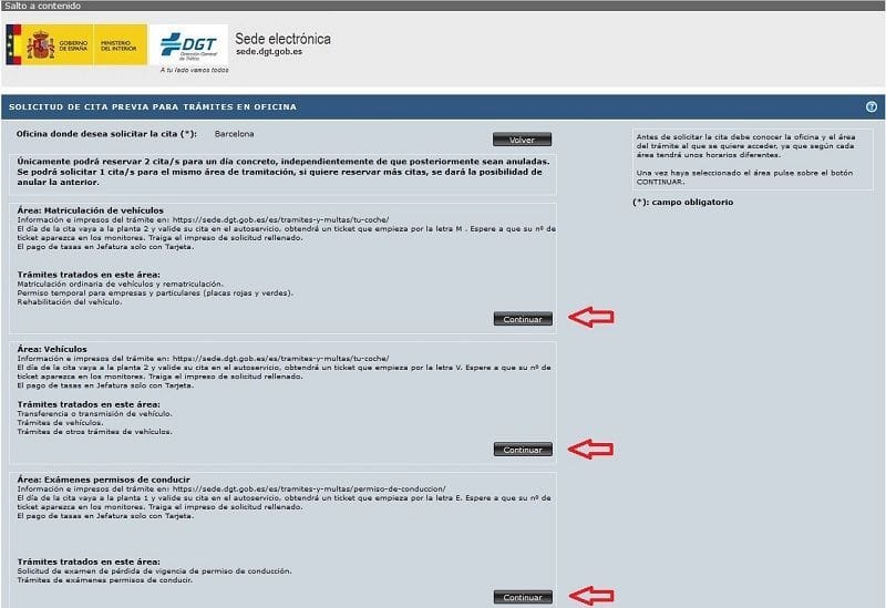 segundo paso para pedir cita previa en tráfico sede electrónica dgt