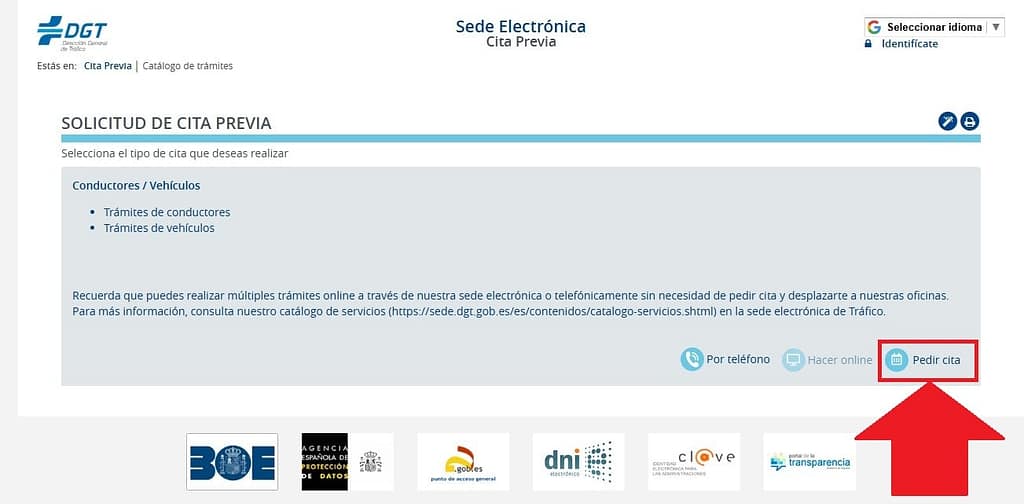 Cómo pedir cita en DGT Online 3 botón para iniciar la solicitud