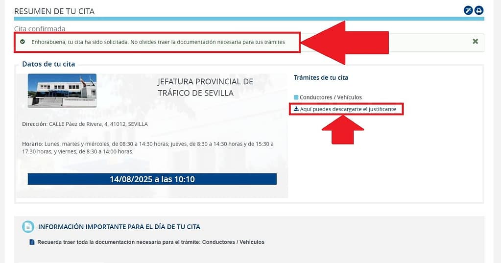 Cómo pedir cita en DGT Online 7 Confirmación de Cita previa reservada en Jefatura