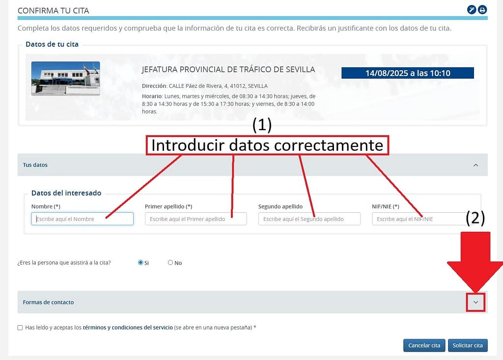 Cómo pedir cita en DGT Online 5 rellenar datos personales