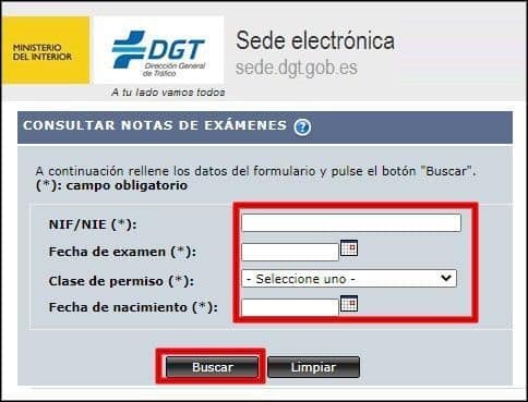 ver resultados examen web dgt consultar notas de examen en la web DGT