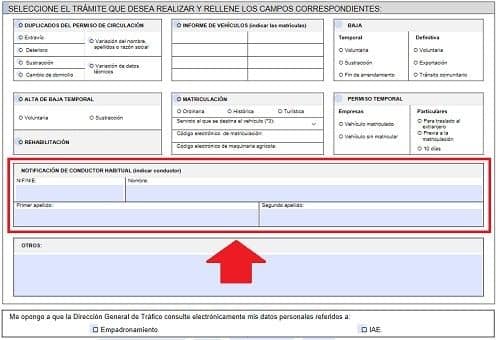 Comunicar conductor habitual en DGT 1 impreso conductor habitual dgt