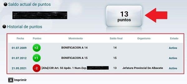 Historial de puntos DGT historial puntos perdidos y ganados dgt
