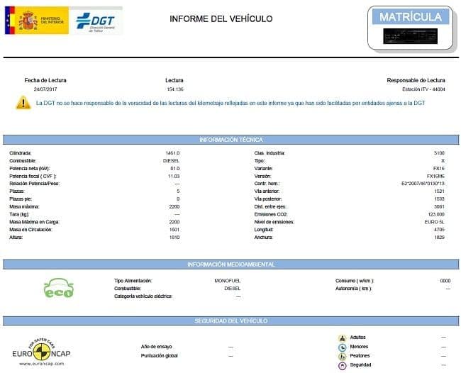 Datos de informe completo de vehículo Datos de un informe completo en DGT