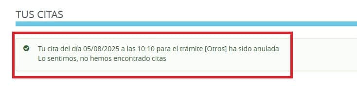 Anula o consulta tu Cita con la DGT 6 mensaje de cita dgt anulada confirmada