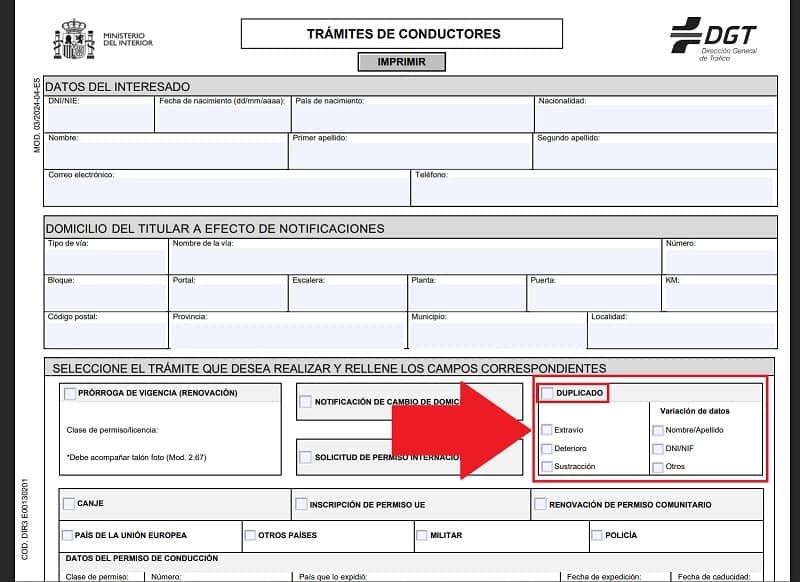 Pedir duplicado del carnet de conducir 1 Solicitar duplicado del carnet de conducir en impreso DGT