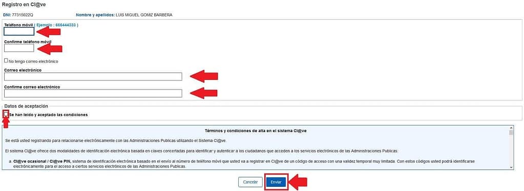 Datos para alta clave permanente alta en clave permanente