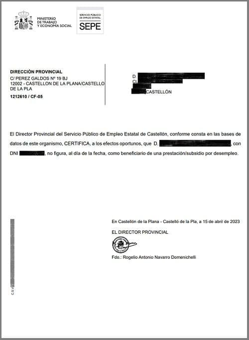 Certificado SEPE situación Certificado de prestación SEPE de situación