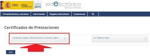 Certificado SEPE con certificado digital Solicitar certificado de prestación con clave permanente o certificado digital