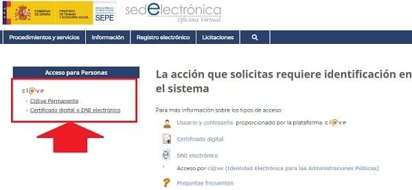Selección de certificado del SEPE selección de certificado para la solicitud