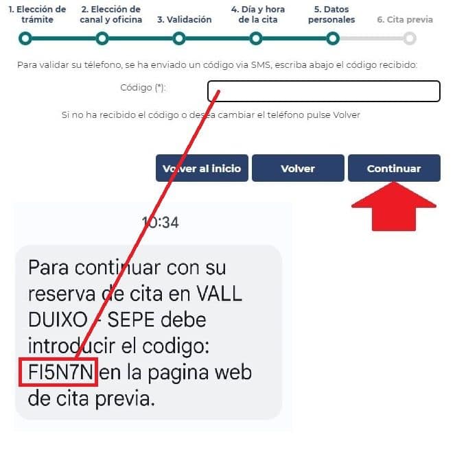 Cómo obtener cita SEPE - INEM por internet 6 código sms para cita