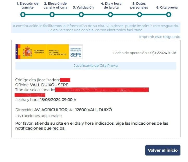 Cómo obtener cita SEPE - INEM por internet 7 Justificante y localizador cita sepe