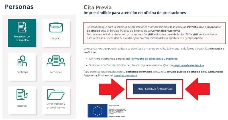 Cómo obtener cita SEPE - INEM por internet 1 inicio solicitud cita previa sepe
