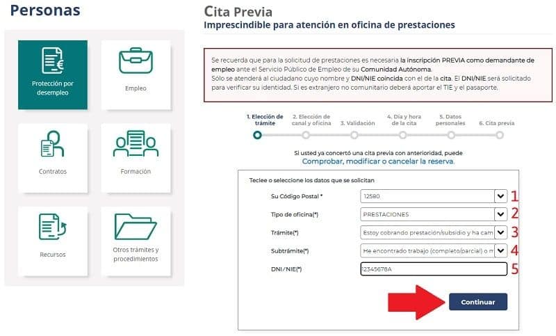 Cómo obtener cita SEPE - INEM por internet 2 codigo postal para cita SEPE