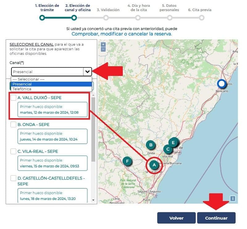 Cómo obtener cita SEPE - INEM por internet 3 Selección de oficina sepe en mapa pra cita previa