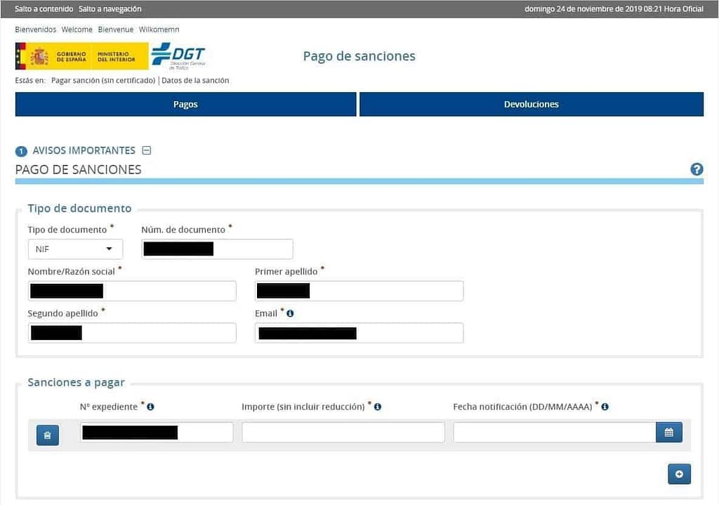 Paga tu multa DGT por internet 2 Pago de sanciones datos