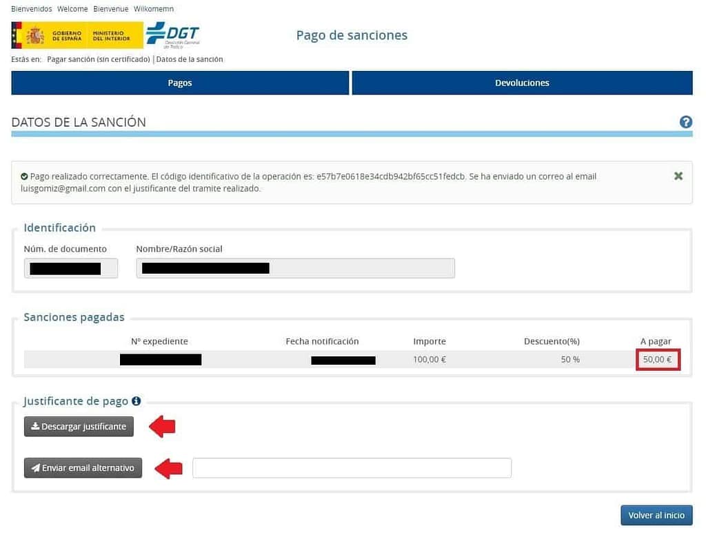 Paga tu multa DGT por internet 5 justificante pago sanción tráfico