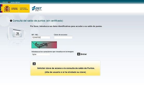 solicitud clave consultar puntos dgt