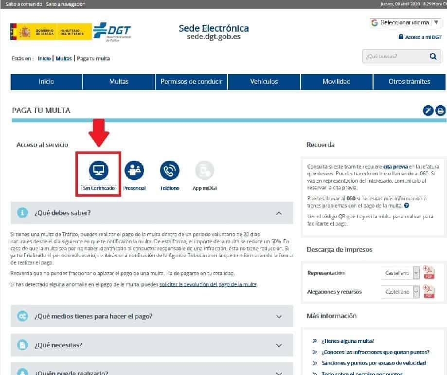 Paga tu multa DGT por internet 1 Pagar multas DGT Internet sin certificado